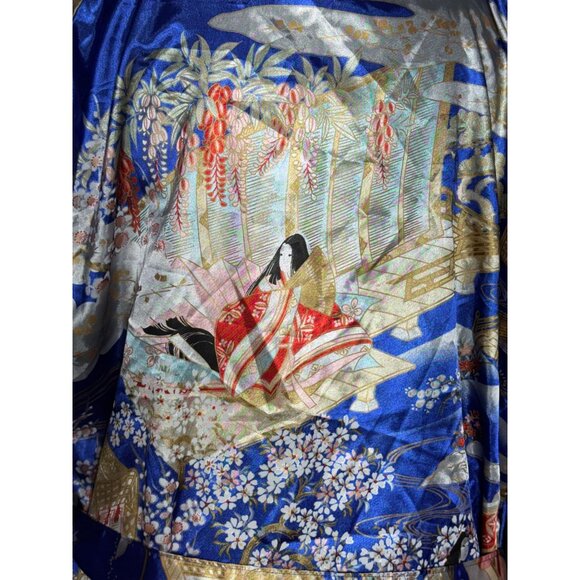 Vintage Ichi Ban Japanese Kimono Robe With Scenic Print & Tie Belt - Size 42 - Picture 14 of 14